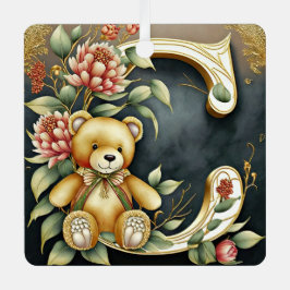 Bloemige teddybeer letter C Metalen Ornament