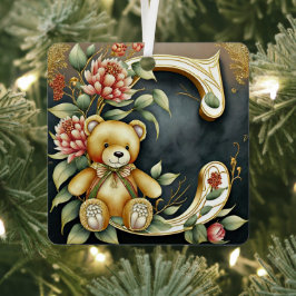 Bloemige teddybeer letter C Metalen Ornament