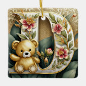 Bloemige teddybeer letter D Keramisch Ornament (Voorkant)