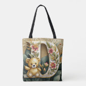 Bloemige teddybeer letter D Tote Bag (Achterkant)