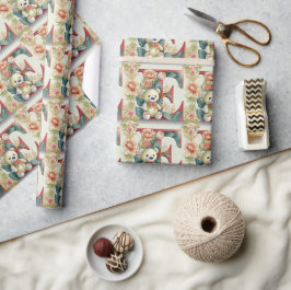 Bloemige teddybeer letter E Cadeaupapier