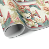 Bloemige teddybeer letter E Cadeaupapier (Rol Hoek)
