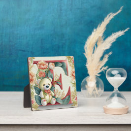 Bloemige teddybeer letter E Fotoplaat
