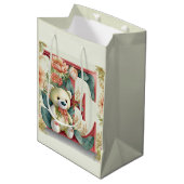 Bloemige teddybeer letter E Medium Cadeauzakje (Voorkant Gekanteld)