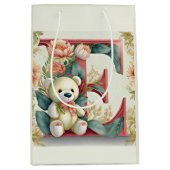 Bloemige teddybeer letter E Medium Cadeauzakje (Voorkant)