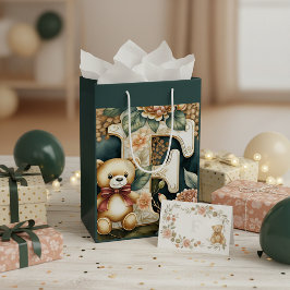 Bloemige teddybeer letter F Medium Cadeauzakje