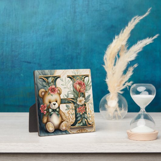 Bloemige teddybeer letter H Fotoplaat (Insitu)