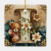 Bloemige teddybeer letter I Keramisch Ornament (Achterkant)