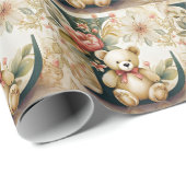 Bloemige teddybeer letter L Cadeaupapier (Rol Hoek)