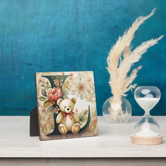 Bloemige teddybeer letter L Fotoplaat (Insitu)