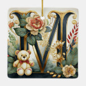Bloemige teddybeer letter M Keramisch Ornament (Achterkant)