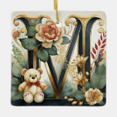 Bloemige teddybeer letter M Keramisch Ornament (Voorkant)