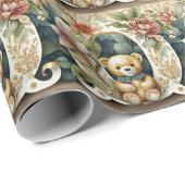 Bloemige teddybeer letter O Cadeaupapier (Rol Hoek)