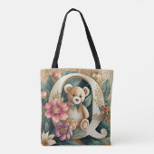 Bloemige teddybeer letter Q Tote Bag (Achterkant)