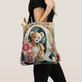 Bloemige teddybeer letter Q Tote Bag (Dichtbij)
