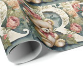 Bloemige teddybeer letter R Cadeaupapier (Rol Hoek)