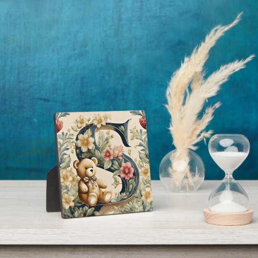 Bloemige teddybeer letter S Fotoplaat (Insitu)