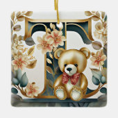 Bloemige teddybeer letter T Keramisch Ornament (Voorkant)