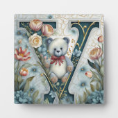 Bloemige teddybeer letter V Fotoplaat (Voorkant)