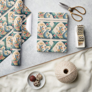 Bloemige teddybeer letter X Cadeaupapier