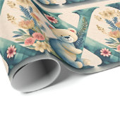 Bloemige teddybeer letter X Cadeaupapier (Rol Hoek)