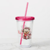 Bloemige teddybeer met hart acryl drinkbeker (Achterkant)
