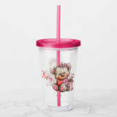 Bloemige teddybeer met hart acryl drinkbeker (Voorkant)