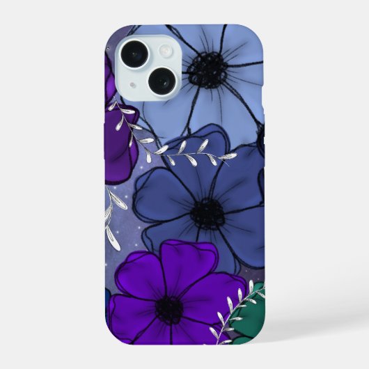 Bloemige telefoonhoes iPhone 15 case (Achterkant)