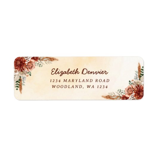Bloemige Terracotta Boho Bruiloft Feest Etiket (Voorkant)