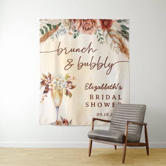 Bloemige Terracotta Boho Bruiloft Feest  Wandkleed (In situ)