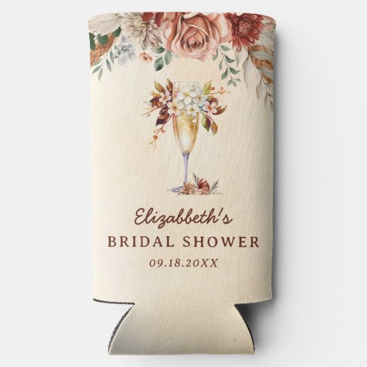 Bloemige Terracotta Boho Bruiloftsfeest  Seltzer Blikjeskoeler (Achterkant)