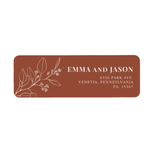 Bloemige terracotta huwelijksretouradreslabels etiket (Voorkant)