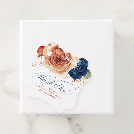 Bloemige Terracotta Navyblauwe Boho Trouw Dank Je Bedankjes Labels (In situ)