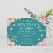 Bloemige Theeblauwe Chinese Nieuwjaarsdiner Kaart (Staand voorkant)