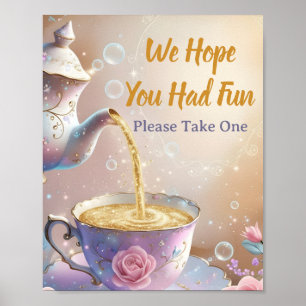Bloemige Theekop & Theepot - Pastelkleurig Elegant Poster
