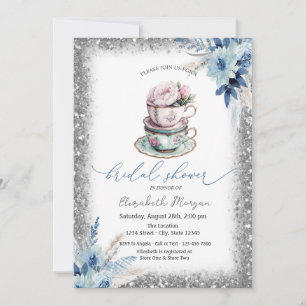 Bloemige theekopje Glitter Lijst Baby Shower Kaart