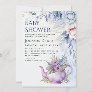 Bloemige theepartij baby shower uitnodiging