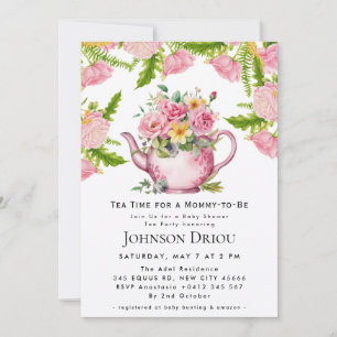 Bloemige theepartij baby shower uitnodiging
