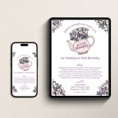 Bloemige theepot shower per post verjaardagsuitnod kaart