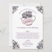 Bloemige theepot shower per post verjaardagsuitnod kaart (Voorkant)