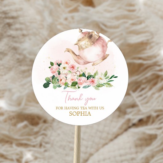 Bloemige Theetuin Verjaardagsfeestje Ronde Sticker