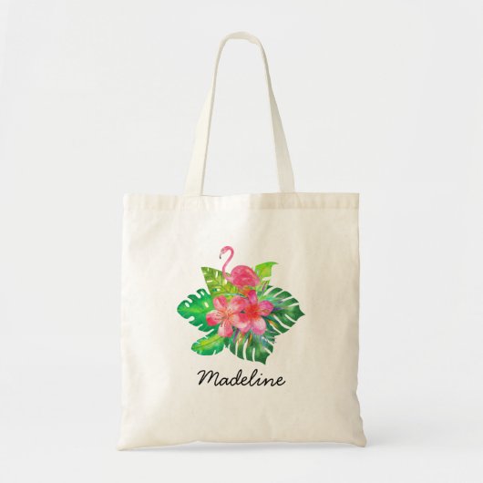 Bloemige Tropische Flamingo Monogram Tote Bag (Voorkant)