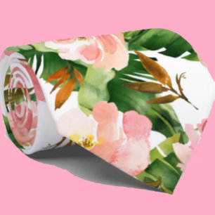 Bloemige Tropische Palm Roze Bloemen Botanisch Stropdas