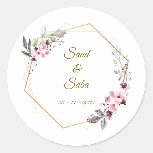 Bloemige trouw enveloppen zegelstickers begunstigi ronde sticker (Voorkant)