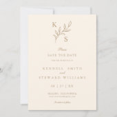 Bloemige Trouw Monogram Minimalistische Bewaar de Save The Date (Voorkant)