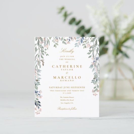 Bloemige Trouwkaart met Budget Groen (Staand voorkant)