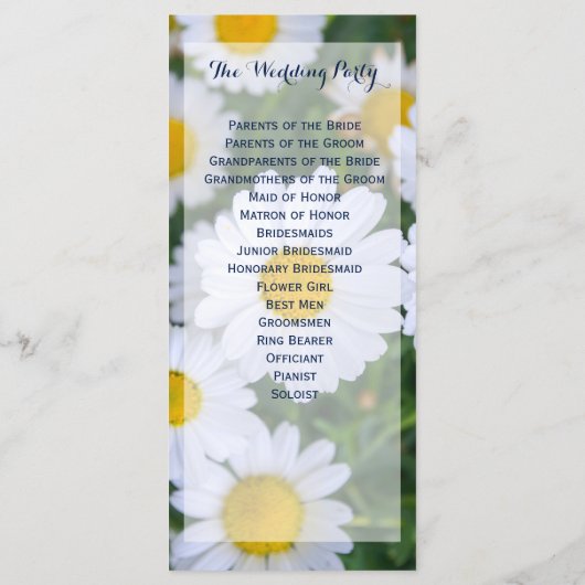 Bloemige trouwprogramma's rekkaartjes madeliefje programmakaart (Achterkant)