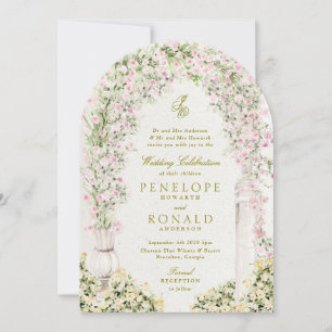 bloemige tuinboog monogram bruiloft kaart