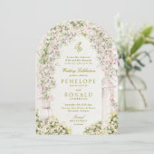 bloemige tuinboog monogram bruiloft kaart (Staand voorkant)