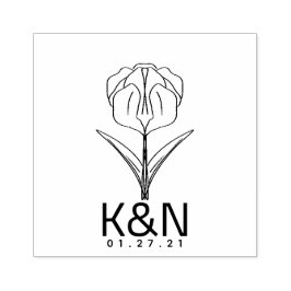Bloemige Tulp Lijn Kunst Initiële Logo Trouwen Rubberstempel